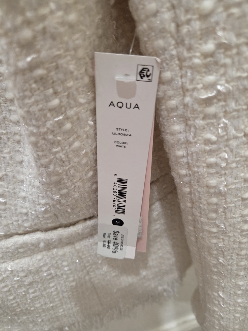 Aqua Ivory Tweed Open-Front Blazer with Black Trim - Picture 3 of 6